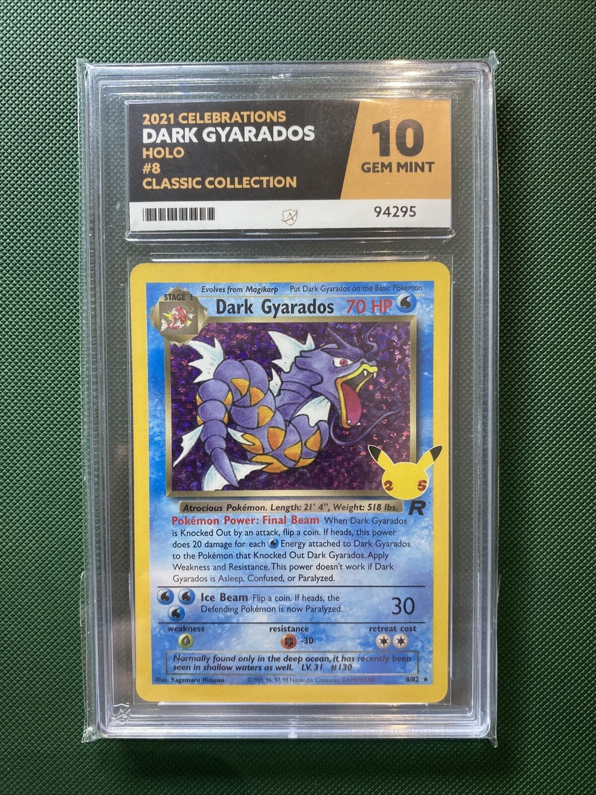 Pokemon Graded Dark Ace Grading 10 Gem Mint Gyarados 8/82 Celebrations Pokémon TCG Card